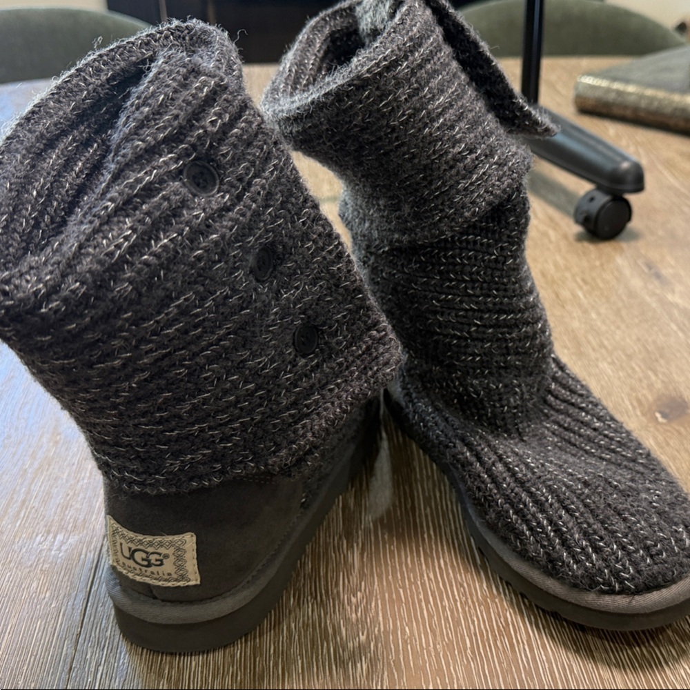 UGG Charcoal Knit Button Short Boots